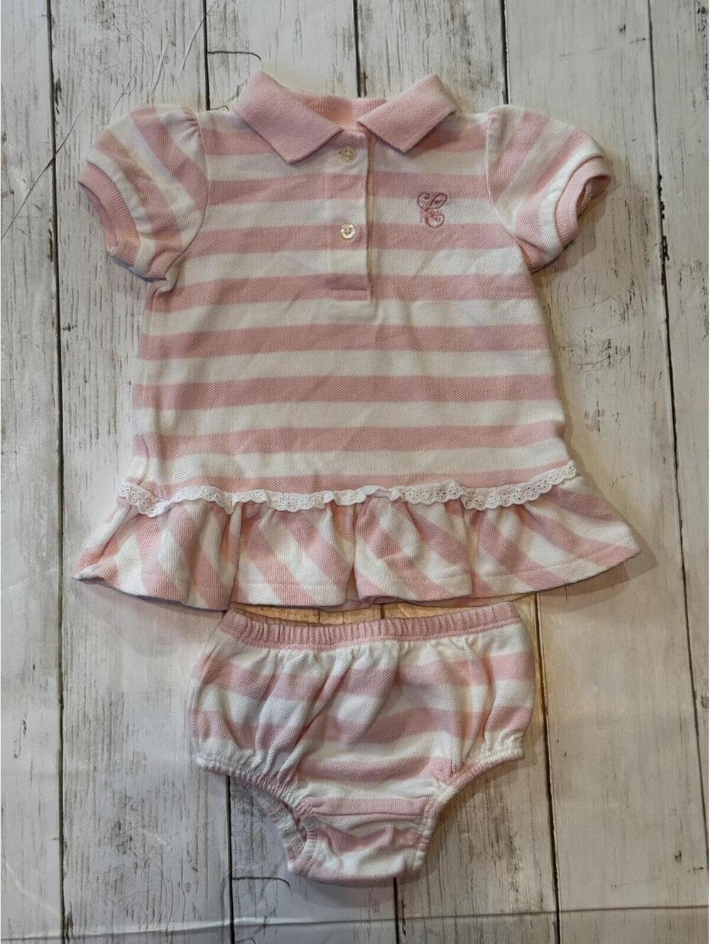 Chaps Baby Girl Pink Striped Dress & Bloomers Set 3 Months